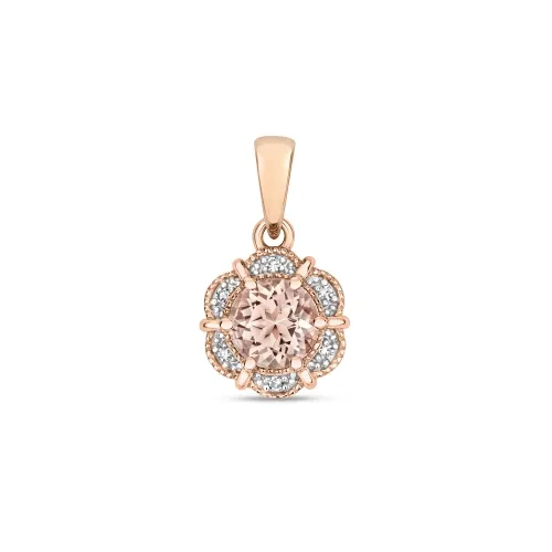 Diamond & Round Morganite 0.44ct Pendant 9ct Rose Gold